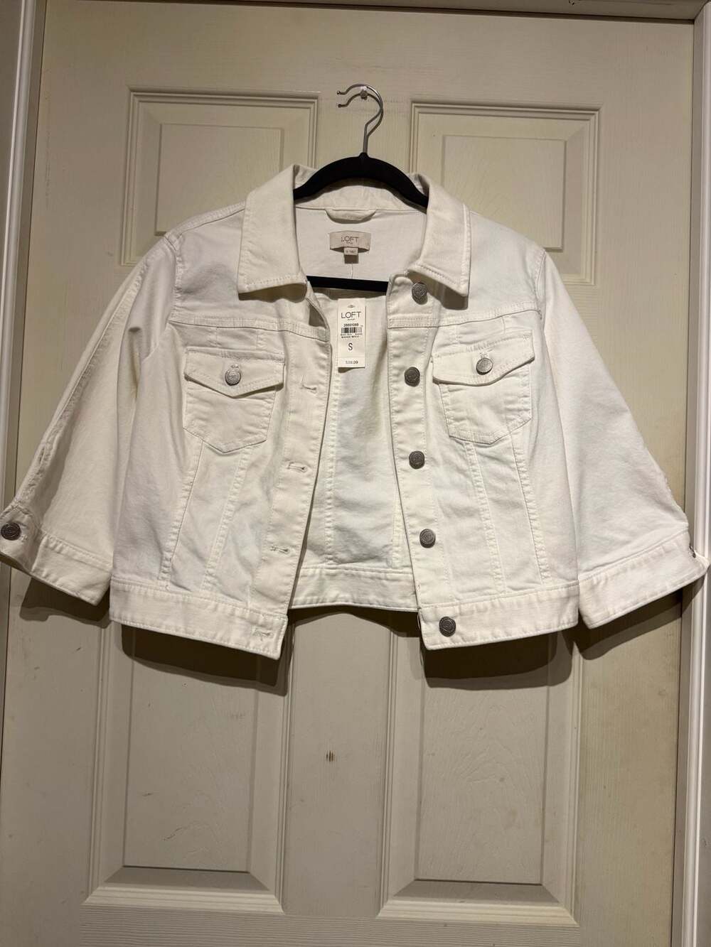 Loft Outlet Denim Jacket Size S White Cotton Crop Jean Jacket NWT